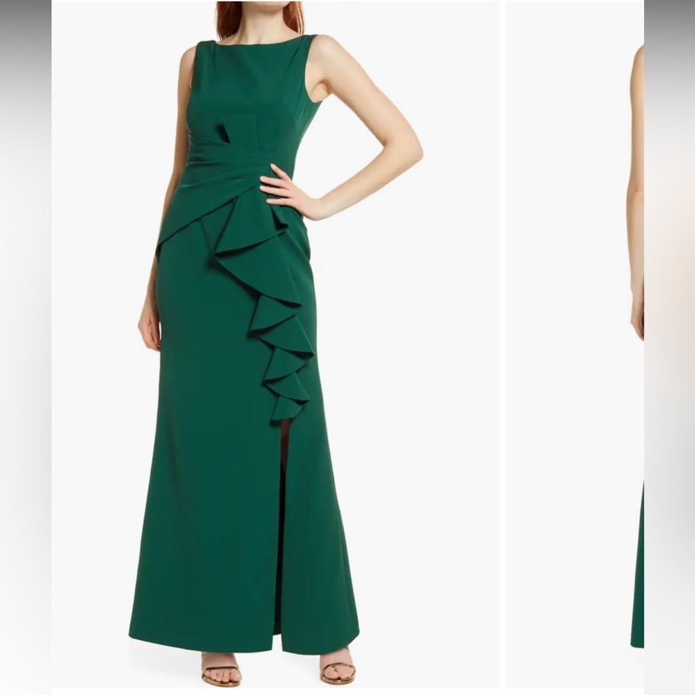 NWOT Eliza J hunter green ruffle detail gown